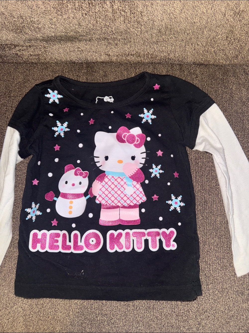 Hello Kitty Black Long Sleeve Tee with Pink, White & Blue Graphics